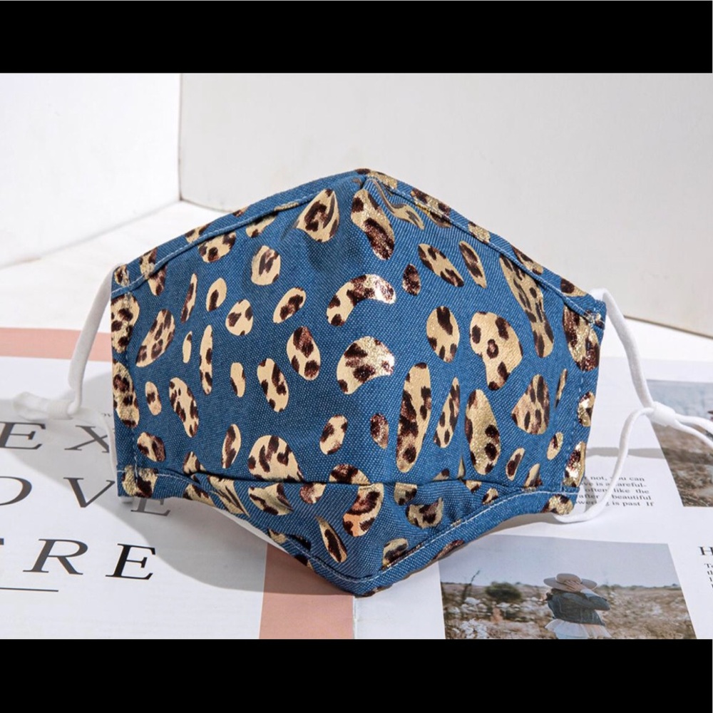 Leopard Denim Face Mask Adjustable + 2 Filters NW